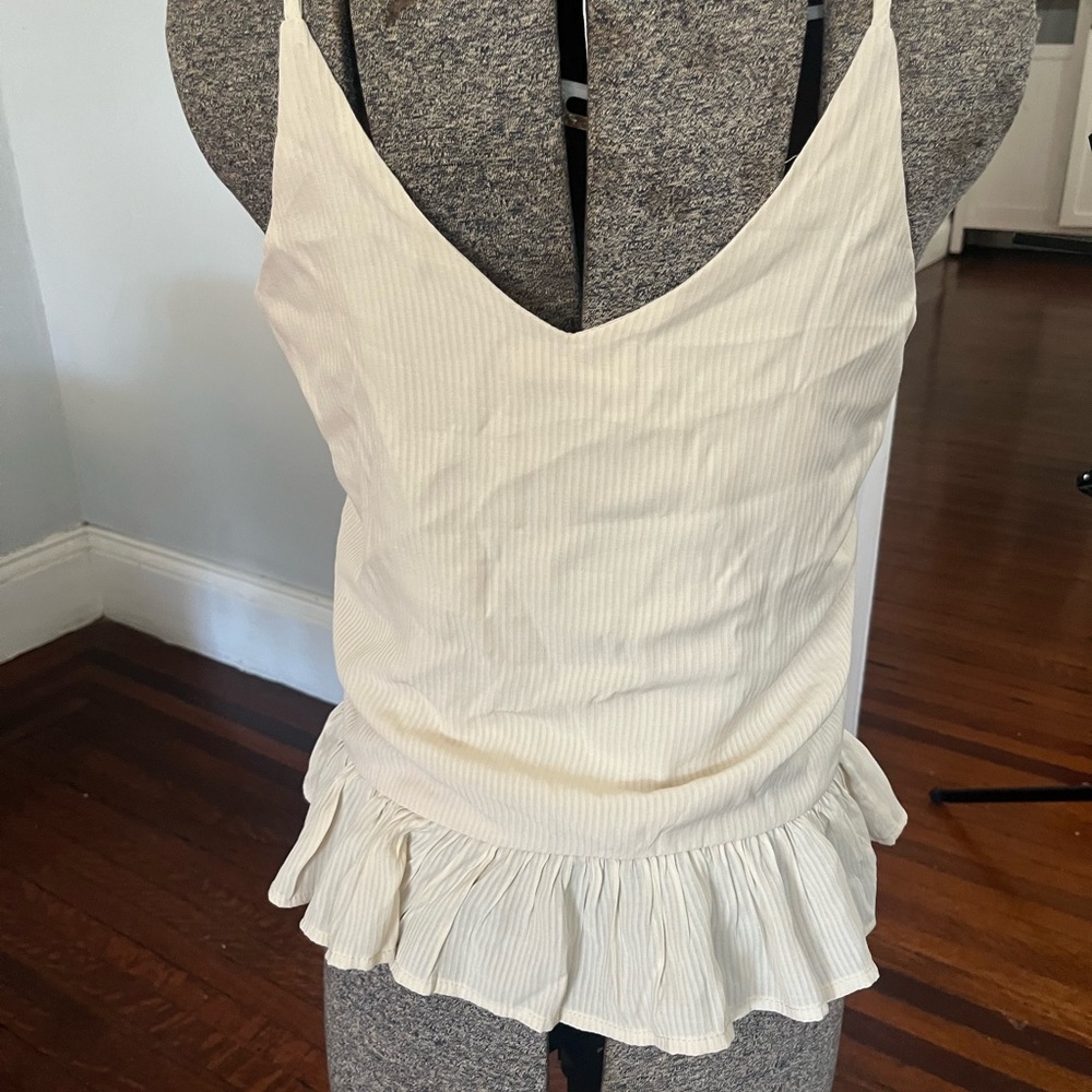 Cream Button-Down Ruffle Hem Top - Picture 2 of 3